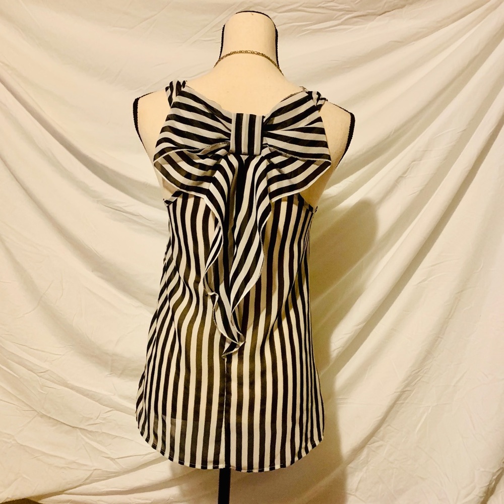 Sheer Black white tank top bow and framing back XS - Picture 4 of 4
